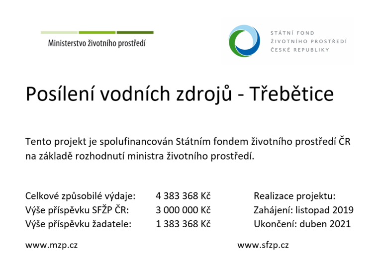 Financování projektu "Posílení vodních zdrojů - Třebětice"